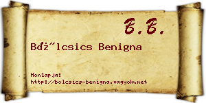 Bölcsics Benigna névjegykártya